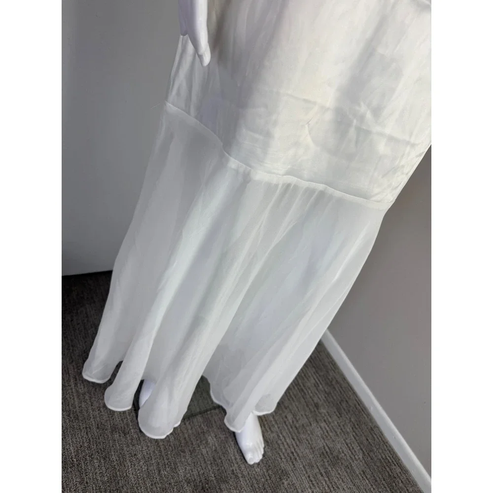 Commense White Maxi Dress Sheer Panel Sleeveless Party Cocktail Dress‎ size S